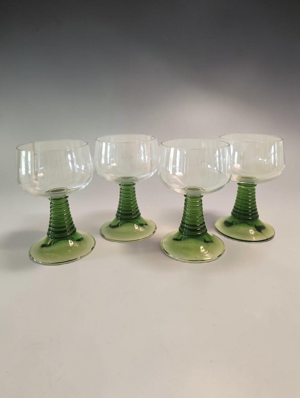 Schott Zwiesel Ruwer Green Ringed Stem Germany Etched Fill Line Set Of 4